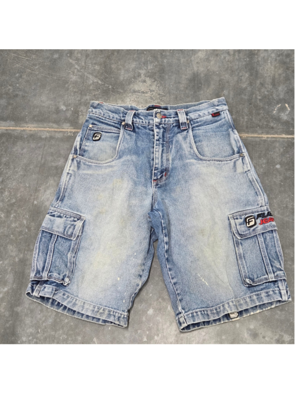 Vintage FUBU Baggy Denim Cargo Shorts Jorts Y2K Hip Hop Skater Size 31